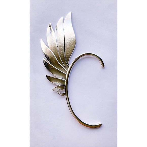 Women Unisex Single Left Ear Cuff Earring 1 Piece Feather Metal Silver Tone NWOT - Picture 2 of 6